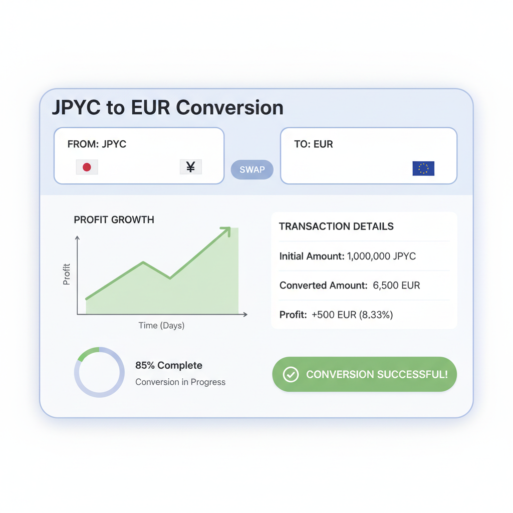 successful JPYC to EUR conversion dashboard with profit graph