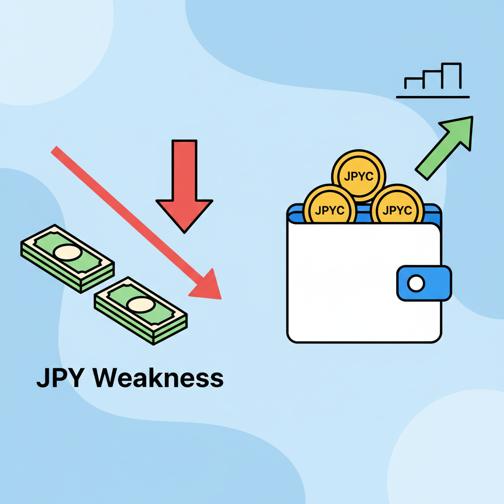 chart showing JPY weakness with wallet holding JPYC stablecoins