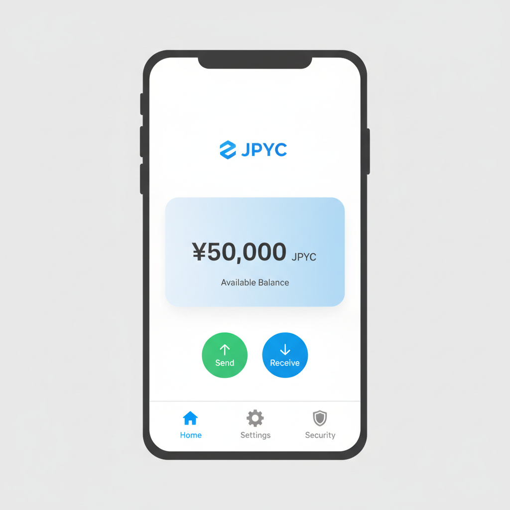 mobile wallet interface showing JPYC balance on secure app