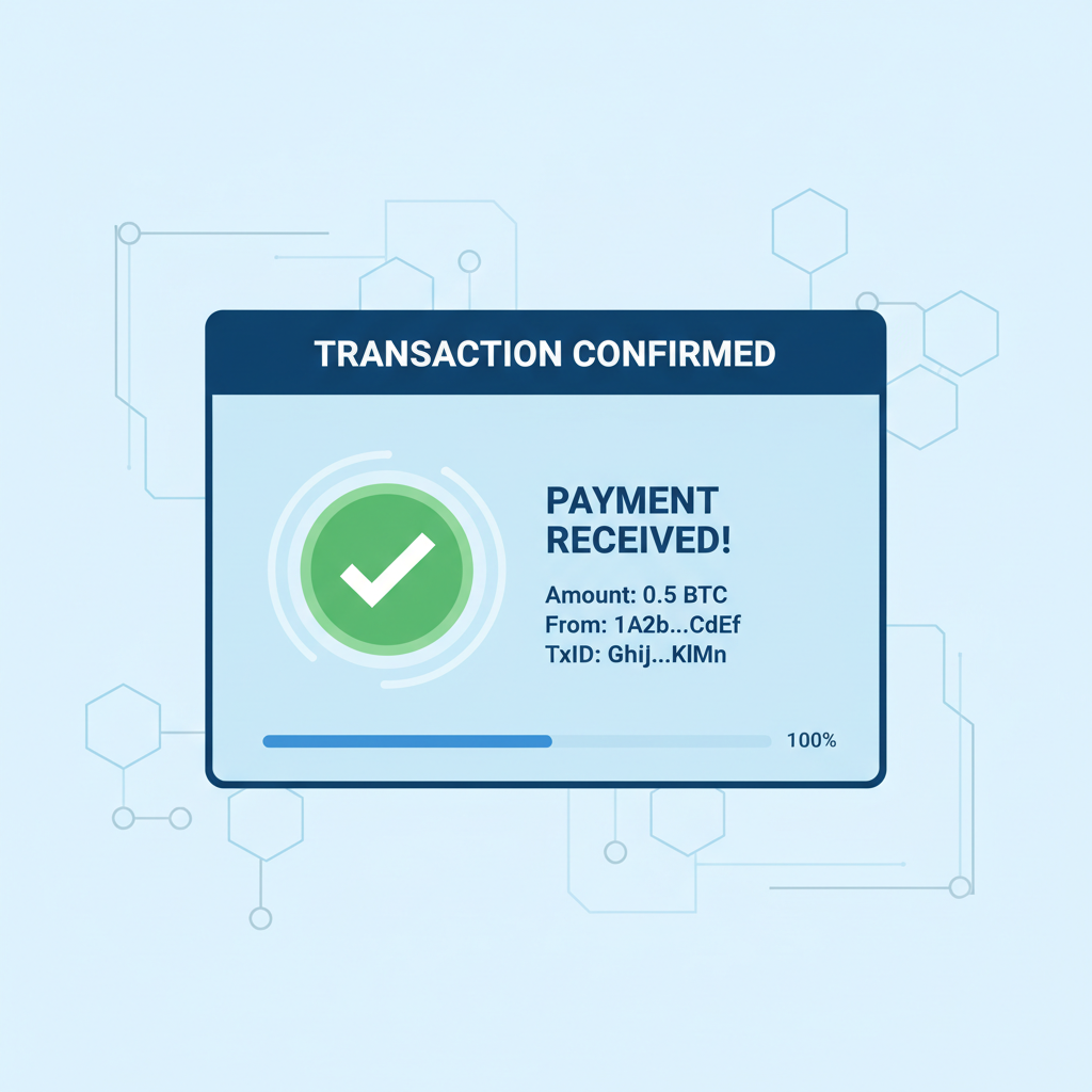 receiving crypto payment notification, blockchain explorer screen