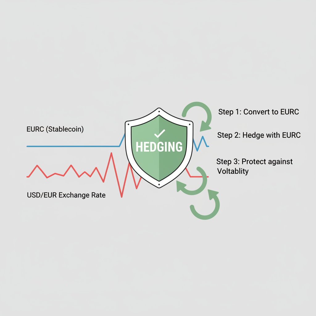 graph showing stable EURC line vs volatile USD/EUR chart, hedging shield