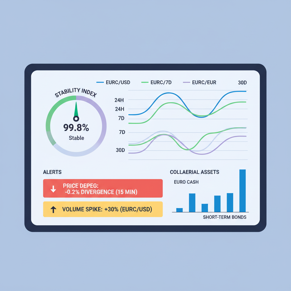 dashboard monitoring EURC price stability, charts and alerts