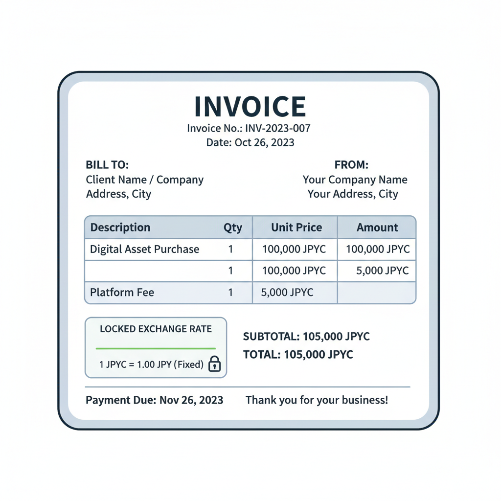 invoice form quoting JPYC amount with locked exchange rate graph